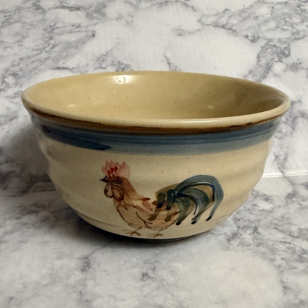 Ocean Dream Painted Rooster Gibson Designs Bowl 6.25" Stoneware Cottagecore